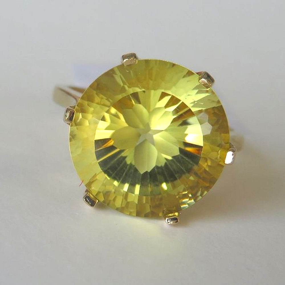 Natural Flower Carved Lemon Quartz In 14K Yellow Gold Cocktail Ring Sz 7.25